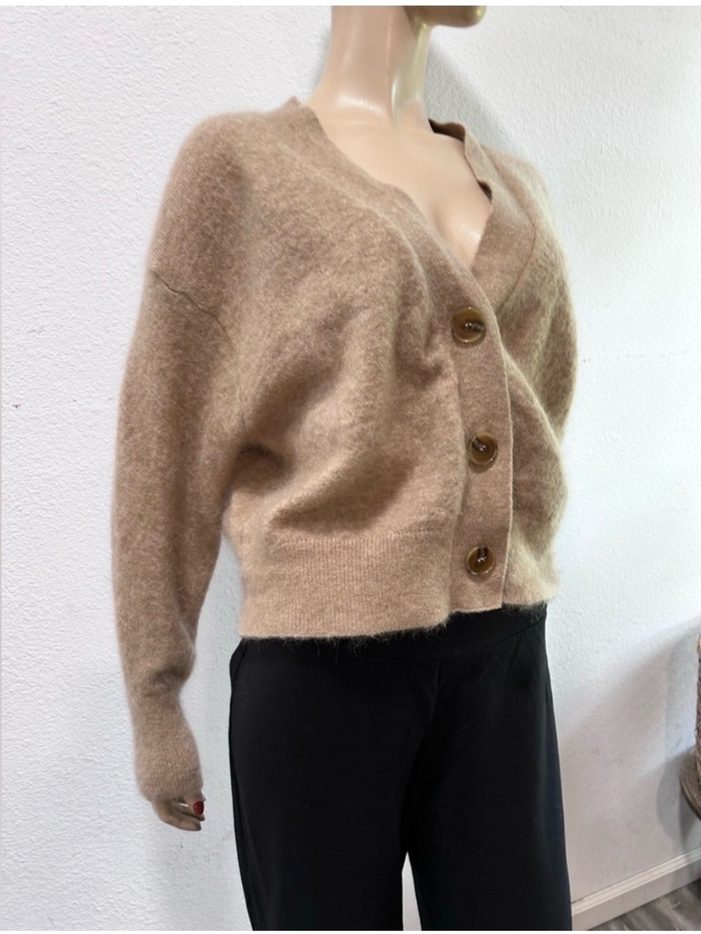 Capiner Soft Camel V-Neck Button Cardigan Sweater